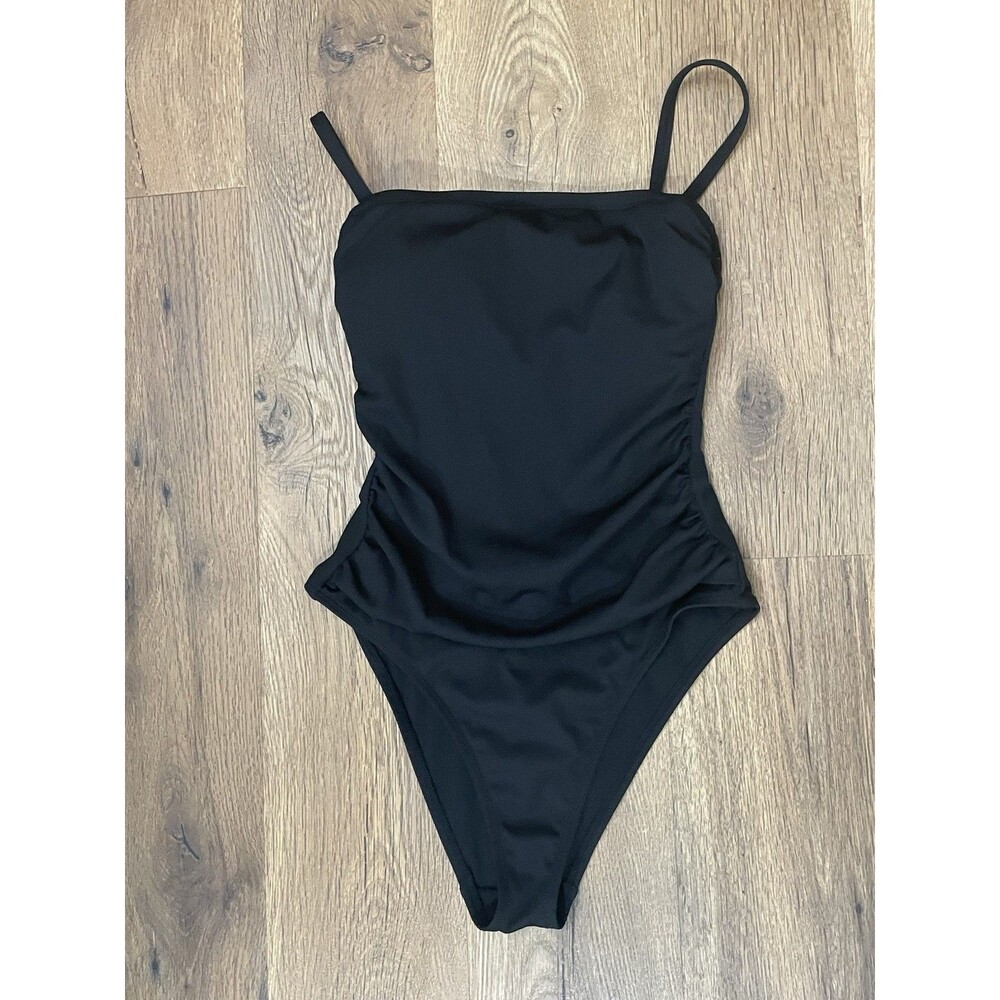Shade & Shore Ribbed Ruched One Piece Swimsuit Black Womens Size Small S 4-6